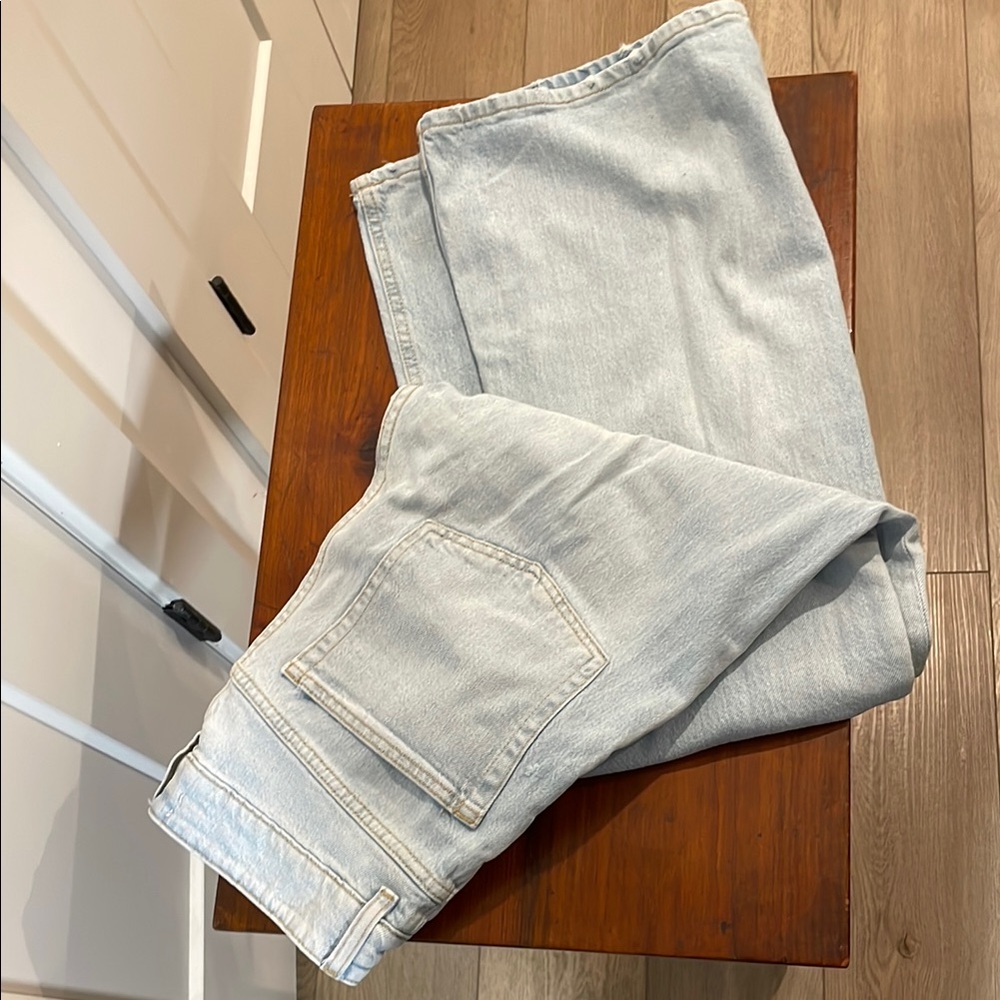 Wide leg light blue distressed jeans